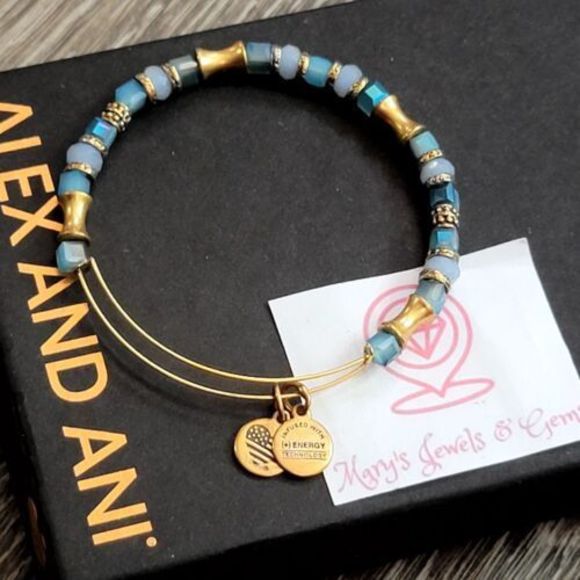 alex and ani Blue Crystal Bead and Gold Bangle - Picture 2 of 3